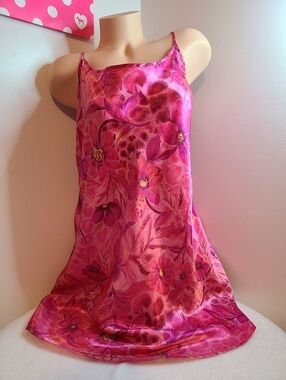 VTG Inner Most Pretty Pink Floral Satin Babydoll Chemise Plus Size 2X